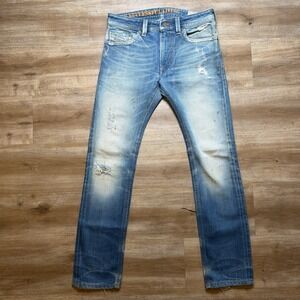 Diesel Thavar Jeans Men 28x30 Blue Slim Skinny Dirty Wash Distress Faded Italy